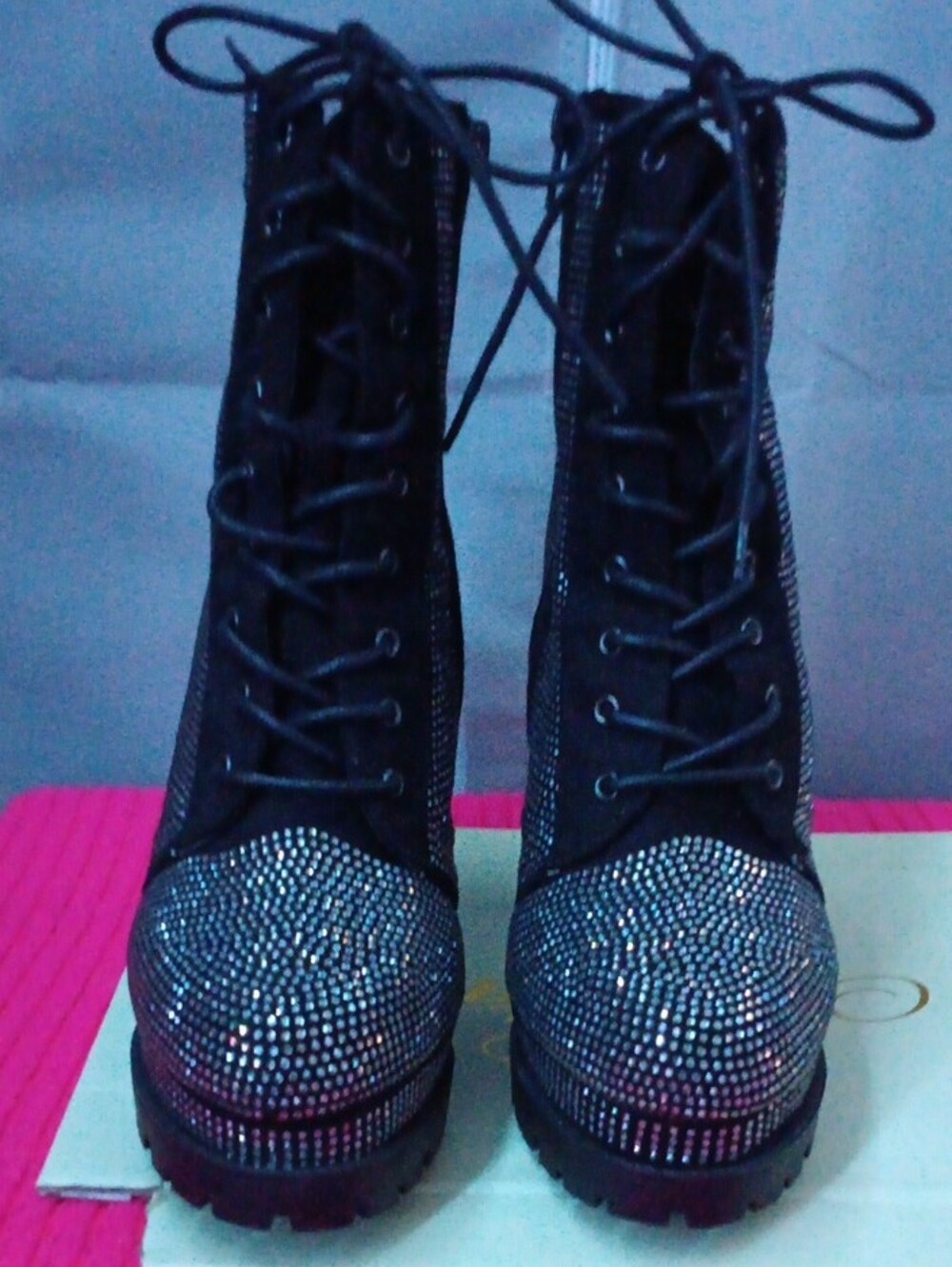Rhinestone Platform Ankle Boots - Black - Picture 4 of 6